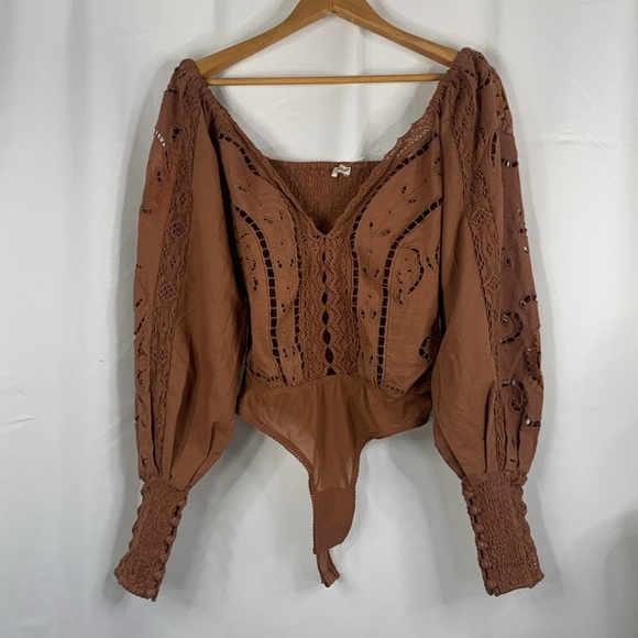 Free People Intimately Regina Brown Eyelet Bodysuit- NWOT - Picture 17 of 17